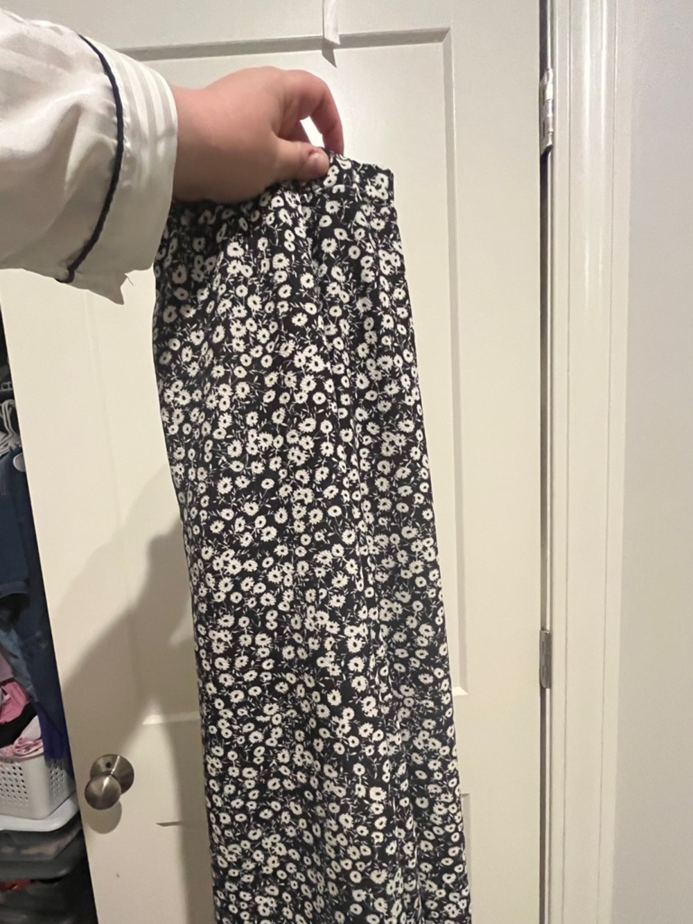 SHEIN Black Maxi Skirt with White Daisy Print